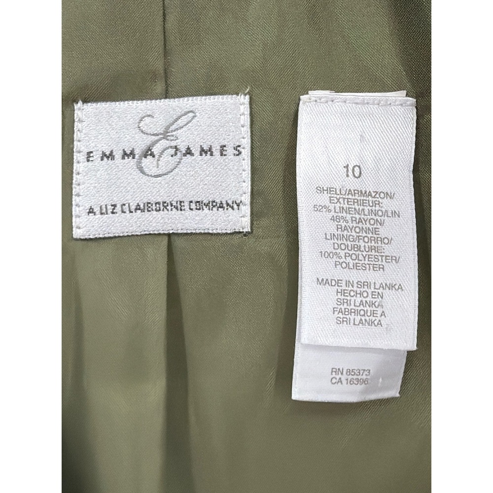 Emma James Liz Claiborne Olive Green Linen Blend Short Sleeve Shirt Jacket 10 - Picture 6 of 8